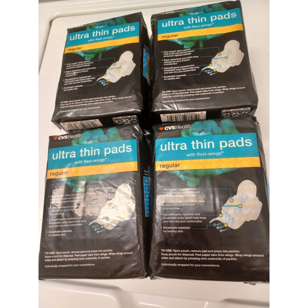Lot Of 4 CVS Ultra Thin Pads With flexi-wings Regular 22Count Each Pkg NIB